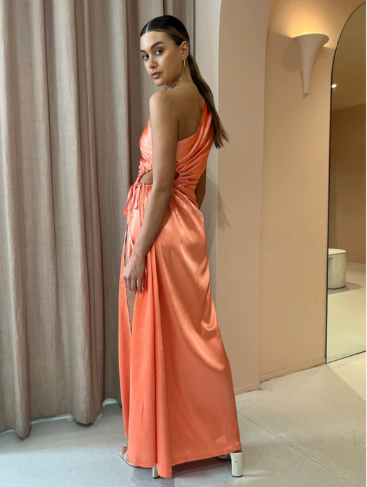 Nour One Shoulder Cut Out Maxi Dress - Peach