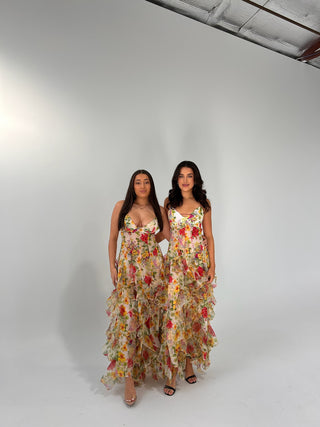 BAROQUE FLOWER MAXI DRESS