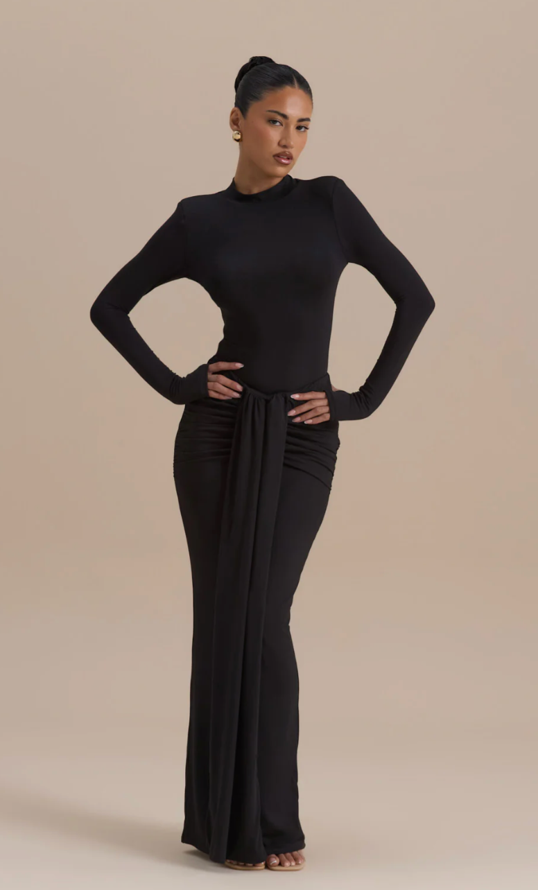 Nara Drape Maxi Skirt & High Neck Bodysuit - Black