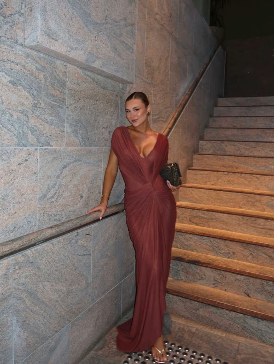 Leia Drape Maxi Dress - Rust