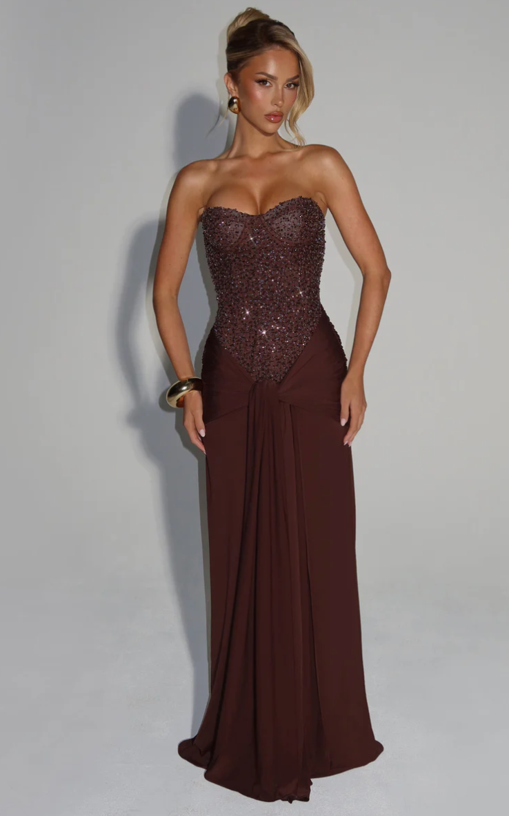 Carina Maxi Dress - Plum Brown