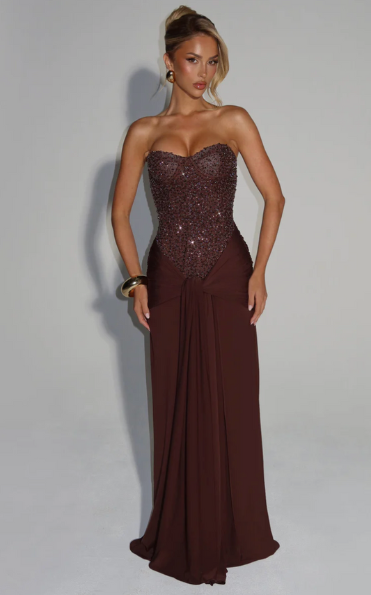 Carina Maxi Dress - Plum Brown